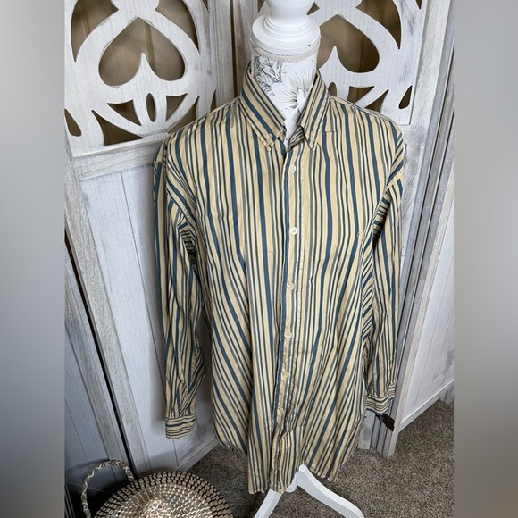 Vintage Valentino Jeans Button Down Shirt Mens Size Large 40 Blue Yellow - Picture 1 of 5